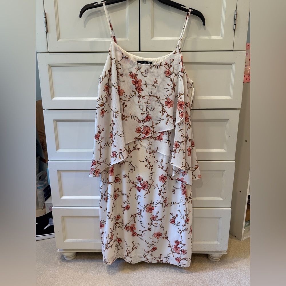 Polo by Ralph Lauren Asymmetrical White and Red Floral Dress